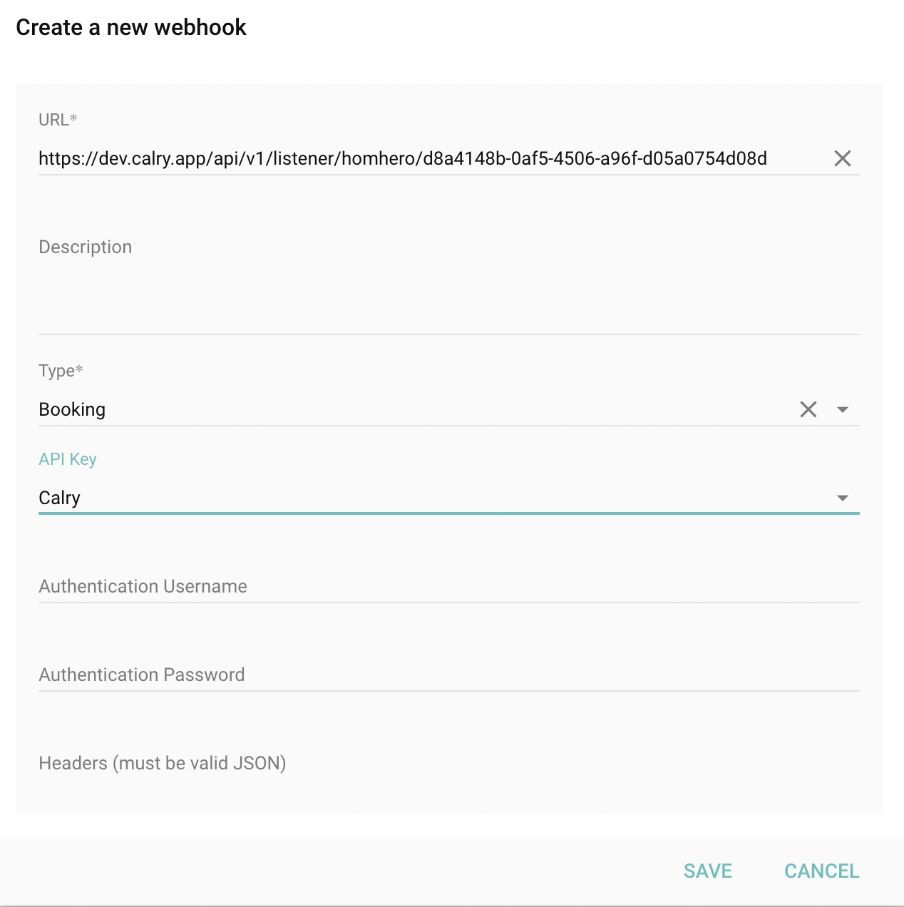 homhero webhook config